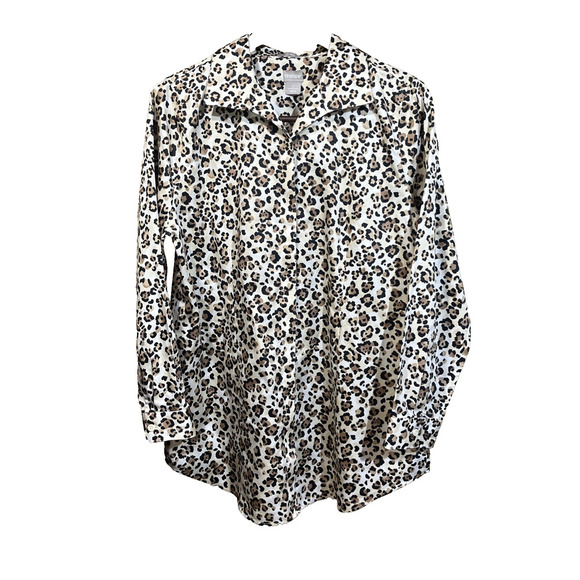 Chico's Animal Print No Iron Button Up Shirt Blouse Size 2 12/14 Mob Wife - Picture 3 of 12
